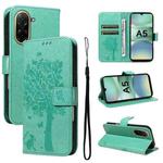 For Redmi A5 4G 173.3mm Tree & Cat Embossed Pattern Flip Leather Phone Case(Green)