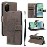 For Redmi A5 4G 173.3mm Tree & Cat Embossed Pattern Flip Leather Phone Case(Grey)