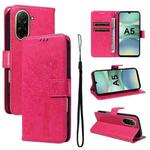 For Redmi A5 4G 173.3mm Tree & Cat Embossed Pattern Flip Leather Phone Case(Rose Red)