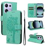 For Redmi Note 14S 4G / Note 13 Pro 4G Tree & Cat Embossed Pattern Flip Leather Phone Case(Green)