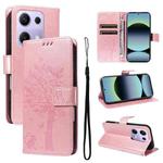 For Redmi Note 14S 4G / Note 13 Pro 4G Tree & Cat Embossed Pattern Flip Leather Phone Case(Rose Gold)
