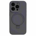 For iPhone 15 Pro Max Precision Hole Liquid Silicone MagSafe Metal Ring Holder Phone Case(Graphite)