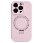 For iPhone 13 Pro Precision Hole Liquid Silicone MagSafe Metal Ring Holder Phone Case(Pink)