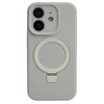 For iPhone 11 Precision Hole Liquid Silicone MagSafe Metal Ring Holder Phone Case(Rock Grey)