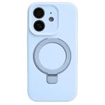 For iPhone 11 Precision Hole Liquid Silicone MagSafe Metal Ring Holder Phone Case(Cloud Blue)