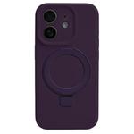 For iPhone 11 Precision Hole Liquid Silicone MagSafe Metal Ring Holder Phone Case(Dark Purple)