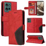 For Motorola Edge 50 5G Dual-color Splicing Flip Leather Phone Case(Red)