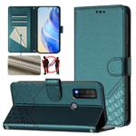 For TCL 20R Honeycomb Embossing RFID Leather Phone Case(Peacock Green)