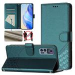 For TCL 30 5G / 4G / 30+ Honeycomb Embossing RFID Leather Phone Case(Peacock Green)