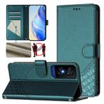 For TCL 50 5G Honeycomb Embossing RFID Leather Phone Case(Peacock Green)