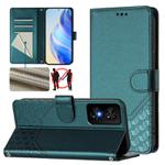 For TCL 50 SE Honeycomb Embossing RFID Leather Phone Case(Peacock Green)