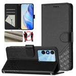 For itel P38 Honeycomb Embossing RFID Leather Phone Case(Black)