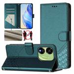 For itel P55 5G Honeycomb Embossing RFID Leather Phone Case(Peacock Green)