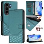 For itel Power 70 Honeycomb Embossing RFID Leather Phone Case(Peacock Green)