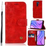 For Xiaomi Redmi 9 Copper Buckle Retro Crazy Horse Texture Horizontal Flip Leather Case with Holder & Card Slots & Wallet(Red)