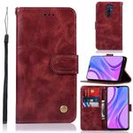 For Xiaomi Redmi 9 Copper Buckle Retro Crazy Horse Texture Horizontal Flip Leather Case with Holder & Card Slots & Wallet(Wine Red)