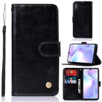 For Xiaomi Redmi 9A Copper Buckle Retro Crazy Horse Texture Horizontal Flip Leather Case with Holder & Card Slots & Wallet(Black)