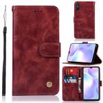 For Xiaomi Redmi 9A Copper Buckle Retro Crazy Horse Texture Horizontal Flip Leather Case with Holder & Card Slots & Wallet(Wine Red)