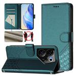 For Tecno Camon 20 Premier 5G Honeycomb Embossing RFID Leather Phone Case(Peacock Green)