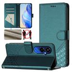 For Tecno Pova 4 Pro 4G Honeycomb Embossing RFID Leather Phone Case(Peacock Green)