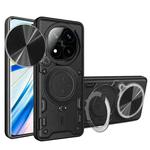 For Redmi Note 14 Pro+ 5G CD Texture Sliding Camshield Magnetic Holder Phone Case(Black)