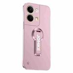 For OPPO Reno9 Pro Baking Varnish 360 Rotate Holder No Frame PC Phone Case(Pink)