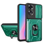 For OPPO A60 4G Sliding Camshield TPU+PC Phone Case with Card Slot(Dark Green)