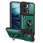 For Realme 14 5G Sliding Camshield TPU+PC Phone Case with Card Slot(Dark Green)