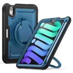 For iPad mini 2024 / mini 6 Honeycomb Hybrid Tablet Case with Handle Holder & Strap(Navy Blue)