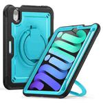 For iPad mini 2024 / mini 6 Honeycomb Hybrid Tablet Case with Handle Holder & Strap(Light Blue)