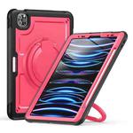 For iPad Pro 11 2022 / Air 10.9 2022 Honeycomb Hybrid Tablet Case with Handle Holder & Strap(Rose Red)
