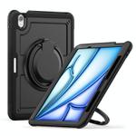 For iPad Air 11 2025 / 2024 Honeycomb Hybrid Tablet Case with Handle Holder & Strap(Black)