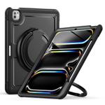 For iPad Pro 13 2024 Honeycomb Hybrid Tablet Case with Handle Holder & Strap(Black)