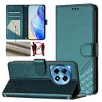 For OnePlus 12R 5G Global Honeycomb Embossing RFID Leather Phone Case(Peacock Green)