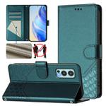 For OnePlus Nord 2 Honeycomb Embossing RFID Leather Phone Case(Peacock Green)