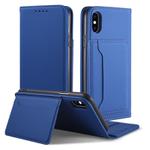 For iPhone X / XS Strong Magnetism Shockproof Horizontal Flip Liquid Feel Leather Case with Holder & Card Slots & Wallet(Blue)