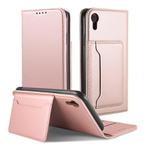 For iPhone XR Strong Magnetism Shockproof Horizontal Flip Liquid Feel Leather Case with Holder & Card Slots & Wallet(Rose Gold)