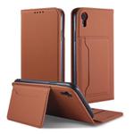 For iPhone XR Strong Magnetism Shockproof Horizontal Flip Liquid Feel Leather Case with Holder & Card Slots & Wallet(Brown)