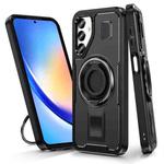 For Samsung Galaxy A24 5G Ring Holder Carbon Fiber PC Hybrid TPU Phone Case(Black)