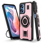 For Motorola Moto G Play 4G 2024 Ring Holder Carbon Fiber PC Hybrid TPU Phone Case(Rose Gold)