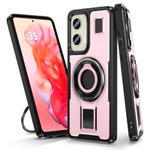 For Motorola Moto G Stylus 5G 2024 Ring Holder Carbon Fiber PC Hybrid TPU Phone Case(Rose Gold)