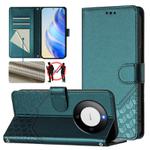 For Huawei Mate 60 Honeycomb Embossing RFID Leather Phone Case(Peacock Green)