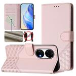 For Huawei P50 Pro Honeycomb Embossing RFID Leather Phone Case(Pink)