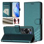 For Huawei P60 / P60 Pro Honeycomb Embossing RFID Leather Phone Case(Peacock Green)