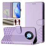 For Huawei nova Y90 Honeycomb Embossing RFID Leather Phone Case(Light Purple)