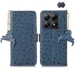 For Xiaomi 14T Ostrich Pattern Genuine Leather RFID Phone Case(Blue)