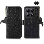 For Xiaomi 14T Pro Ostrich Pattern Genuine Leather RFID Phone Case(Black)