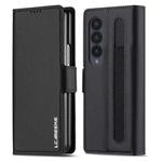 For Samsung Galaxy Z Fold4 LC.IMEEKE L1 Series Frosted Fine Texture PU Phone Case with Pen Slot, Pen Not Included(Black)