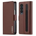 For Samsung Galaxy Z Fold4 LC.IMEEKE L1 Series Frosted Fine Texture PU Phone Case with Pen Slot, Pen Not Included(Brown)