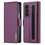 For Samsung Galaxy Z Fold4 LC.IMEEKE L1 Series Frosted Fine Texture PU Phone Case with Pen Slot, Pen Not Included(Purple)